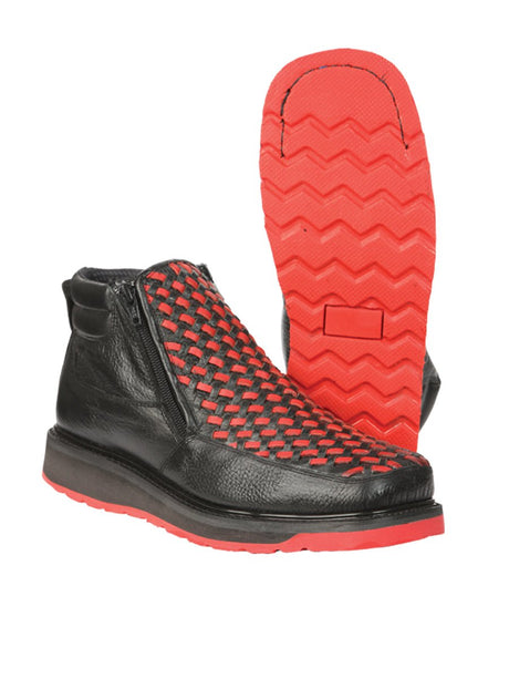 El General Men’s Ankle Boots with Zipper - Black/Red Petatillo Leather 45402 - BELLEZA'S - El General Men’s Ankle Boots with Zipper - Black/Red Petatillo Leather 45402 - CABALLERO - 04540201