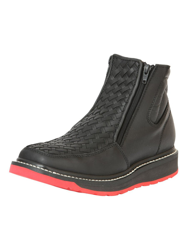 El General Men’s Ankle Boots with Zipper Woven Petatillo - Black 45358 - BELLEZA'S - El General Men’s Ankle Boots with Zipper Woven Petatillo - Black 45358 - CABALLERO - 04535801