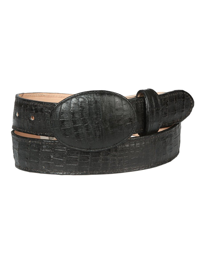 El General Men’s Cowboy Belt Imitation Caiman Belly Leather - Black 44675 - BELLEZA'S - El General Men’s Cowboy Belt Imitation Caiman Belly Leather - Black 44675 - CABALLERO - 04467501