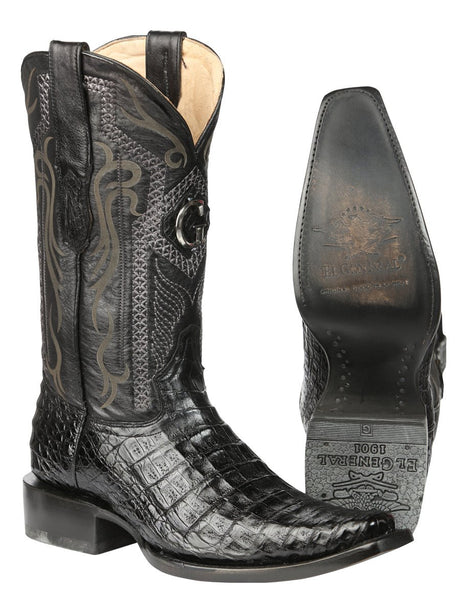 El General Men's Exotic Caiman Belly Cowboy Boots - Black 45078 - BELLEZA'S - El General Men's Exotic Caiman Belly Cowboy Boots - Black 45078 - CABALLERO - 04507801