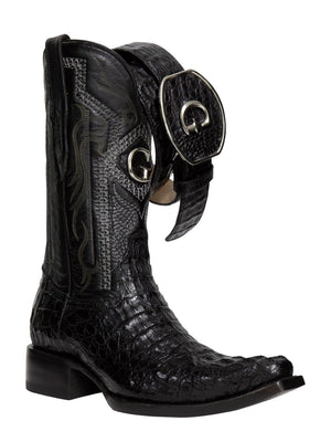 El General Men's Exotic Caiman Nuca Cowboy Boots - Black 45081 - BELLEZA'S - El General Men's Exotic Caiman Nuca Cowboy Boots - Black 45081 - CABALLERO - 04508101