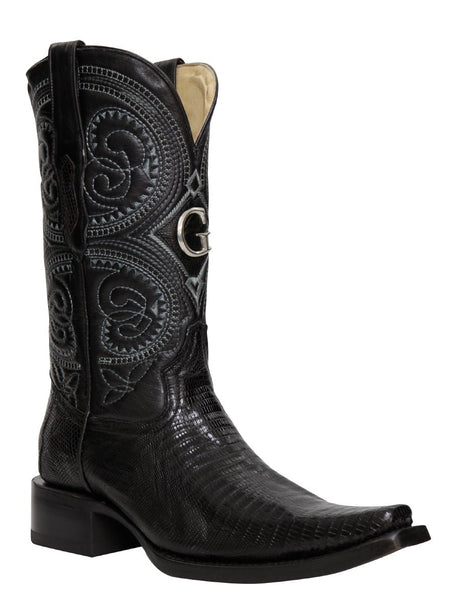 El General Men's Exotic Lizard Cowboy Boots - Black 45072 - BELLEZA'S - El General Men's Exotic Lizard Cowboy Boots - Black 45072 - CABALLERO - 04507201