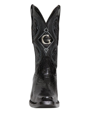 El General Men's Exotic Lizard Cowboy Boots - Black 45072 - BELLEZA'S - El General Men's Exotic Lizard Cowboy Boots - Black 45072 - CABALLERO - 04507201