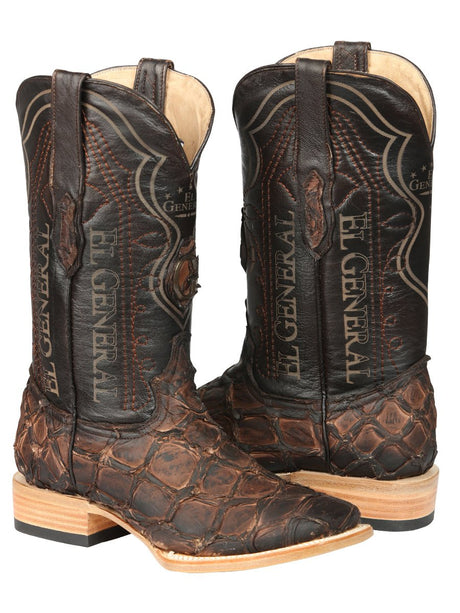 El General Men's Exotic Monster Fish Rodeo Cowboy Boots - Brown 45084 - BELLEZA'S - El General Men's Exotic Monster Fish Rodeo Cowboy Boots - Brown 45084 - CABALLERO - 04508401