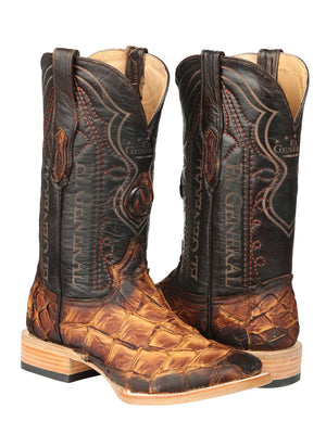 El General Men's Exotic Monster Fish Rodeo Cowboy Boots - Cognac 45085 - BELLEZA'S - El General Men's Exotic Monster Fish Rodeo Cowboy Boots - Cognac 45085 - CABALLERO - 04508501