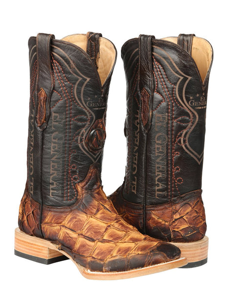 El General Men's Exotic Monster Fish Rodeo Cowboy Boots - Cognac 45085 - BELLEZA'S - El General Men's Exotic Monster Fish Rodeo Cowboy Boots - Cognac 45085 - CABALLERO - 04508501