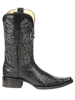 El General Men's Exotic Ostrich Leather Cowboy Boots - Black 45075 - BELLEZA'S - El General Men's Exotic Ostrich Leather Cowboy Boots - Black 45075 - CABALLERO - 04507501