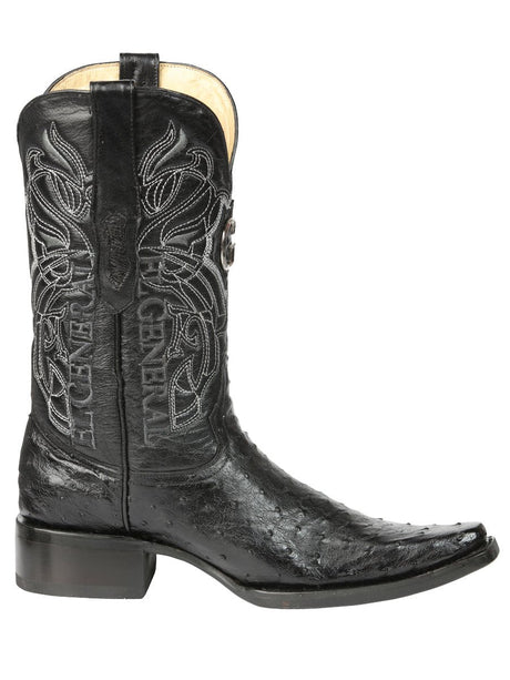 El General Men's Exotic Ostrich Leather Cowboy Boots - Black 45075 - BELLEZA'S - El General Men's Exotic Ostrich Leather Cowboy Boots - Black 45075 - CABALLERO - 04507501
