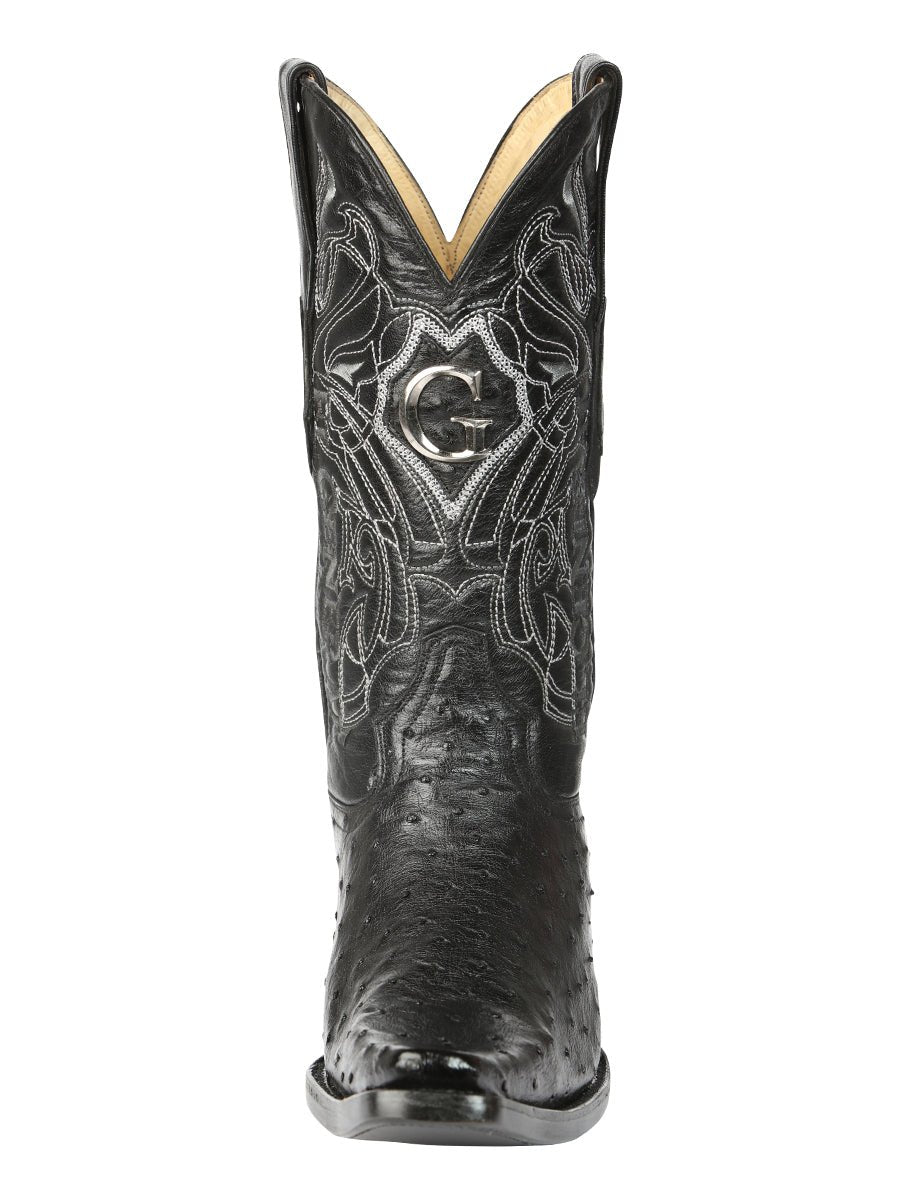 El General Men's Exotic Ostrich Leather Cowboy Boots - Black 45075 - BELLEZA'S - El General Men's Exotic Ostrich Leather Cowboy Boots - Black 45075 - CABALLERO - 04507501