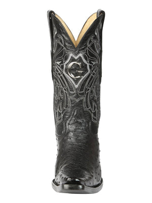 El General Men's Exotic Ostrich Leather Cowboy Boots - Black 45075 - BELLEZA'S - El General Men's Exotic Ostrich Leather Cowboy Boots - Black 45075 - CABALLERO - 04507501