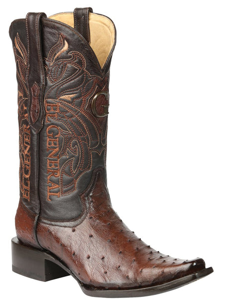 El General Men's Exotic Ostrich Leather Cowboy Boots - Brown 45076 - BELLEZA'S - El General Men's Exotic Ostrich Leather Cowboy Boots - Brown 45076 - CABALLERO - 04507601