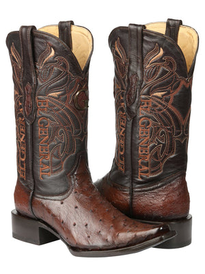 El General Men's Exotic Ostrich Leather Cowboy Boots - Brown 45076 - BELLEZA'S - El General Men's Exotic Ostrich Leather Cowboy Boots - Brown 45076 - CABALLERO - 04507601