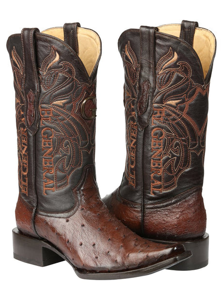 El General Men's Exotic Ostrich Leather Cowboy Boots - Brown 45076 - BELLEZA'S - El General Men's Exotic Ostrich Leather Cowboy Boots - Brown 45076 - CABALLERO - 04507601