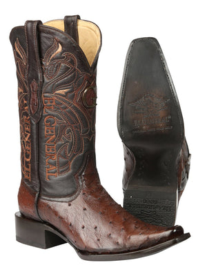 El General Men's Exotic Ostrich Leather Cowboy Boots - Brown 45076 - BELLEZA'S - El General Men's Exotic Ostrich Leather Cowboy Boots - Brown 45076 - CABALLERO - 04507601