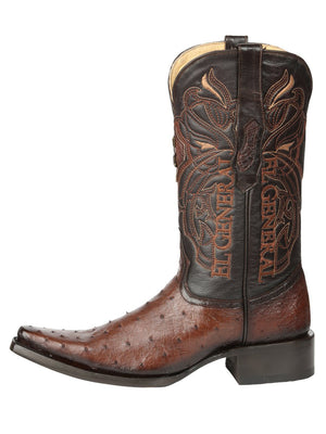 El General Men's Exotic Ostrich Leather Cowboy Boots - Brown 45076 - BELLEZA'S - El General Men's Exotic Ostrich Leather Cowboy Boots - Brown 45076 - CABALLERO - 04507601