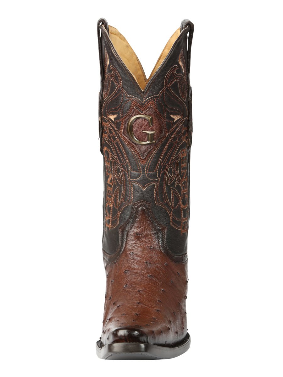 El General Men's Exotic Ostrich Leather Cowboy Boots - Brown 45076 - BELLEZA'S - El General Men's Exotic Ostrich Leather Cowboy Boots - Brown 45076 - CABALLERO - 04507601