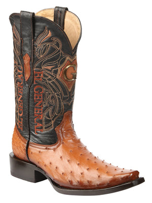 El General Men's Exotic Ostrich Leather Cowboy Boots - Cognac 45077 - BELLEZA'S - El General Men's Exotic Ostrich Leather Cowboy Boots - Cognac 45077 - CABALLERO - 04507701
