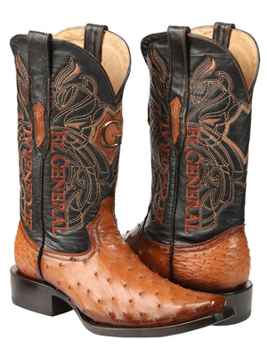 El General Men's Exotic Ostrich Leather Cowboy Boots - Cognac 45077 - BELLEZA'S - El General Men's Exotic Ostrich Leather Cowboy Boots - Cognac 45077 - CABALLERO - 04507701