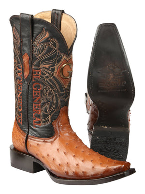 El General Men's Exotic Ostrich Leather Cowboy Boots - Cognac 45077 - BELLEZA'S - El General Men's Exotic Ostrich Leather Cowboy Boots - Cognac 45077 - CABALLERO - 04507701