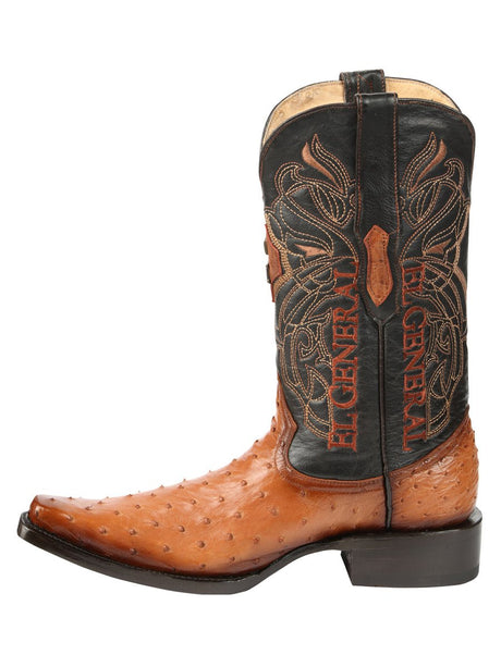 El General Men's Exotic Ostrich Leather Cowboy Boots - Cognac 45077 - BELLEZA'S - El General Men's Exotic Ostrich Leather Cowboy Boots - Cognac 45077 - CABALLERO - 04507701