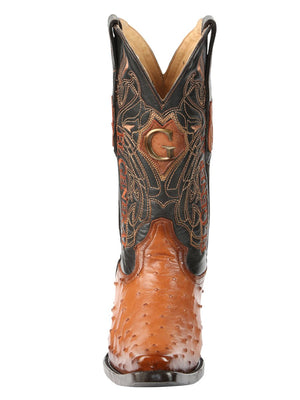 El General Men's Exotic Ostrich Leather Cowboy Boots - Cognac 45077 - BELLEZA'S - El General Men's Exotic Ostrich Leather Cowboy Boots - Cognac 45077 - CABALLERO - 04507701