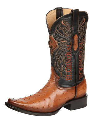 El General Men's Exotic Ostrich Leather Cowboy Boots - Cognac 45077 - BELLEZA'S - El General Men's Exotic Ostrich Leather Cowboy Boots - Cognac 45077 - CABALLERO - 04507701