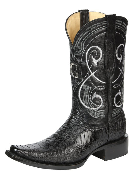 El General Men's Exotic Ostrich Leg Cowboy Boots - Black 45067 - BELLEZA'S - El General Men's Exotic Ostrich Leg Cowboy Boots - Black 45067 - CABALLERO - 04506701