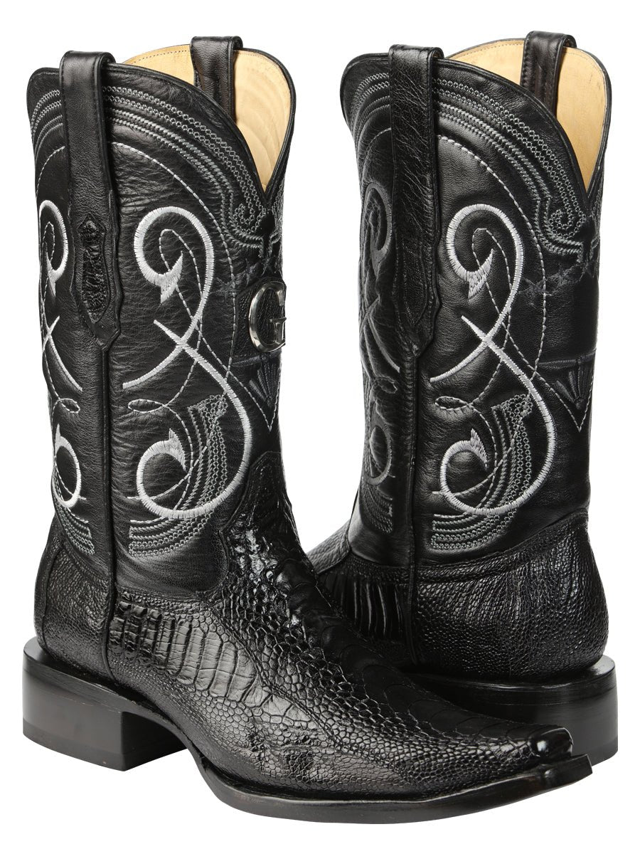 El General Men's Exotic Ostrich Leg Cowboy Boots - Black 45067 - BELLEZA'S - El General Men's Exotic Ostrich Leg Cowboy Boots - Black 45067 - CABALLERO - 04506701