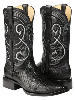 El General Men's Exotic Ostrich Leg Cowboy Boots - Black 45067 - BELLEZA'S - El General Men's Exotic Ostrich Leg Cowboy Boots - Black 45067 - CABALLERO - 04506701