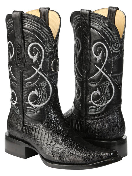 El General Men's Exotic Ostrich Leg Cowboy Boots - Black 45067 - BELLEZA'S - El General Men's Exotic Ostrich Leg Cowboy Boots - Black 45067 - CABALLERO - 04506701