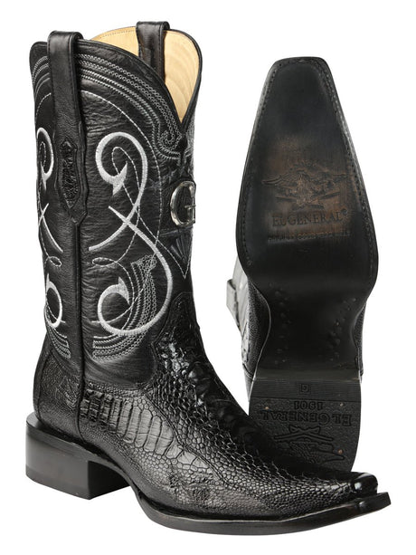 El General Men's Exotic Ostrich Leg Cowboy Boots - Black 45067 - BELLEZA'S - El General Men's Exotic Ostrich Leg Cowboy Boots - Black 45067 - CABALLERO - 04506701
