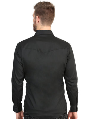 El General Men’s Long Sleeve Western Shirt - Black Stretch 45612 - BELLEZA'S - El General Men’s Long Sleeve Western Shirt - Black Stretch 45612 - CABALLERO - 04561201