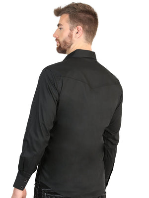 El General Men’s Long Sleeve Western Shirt - Black Stretch 45612 - BELLEZA'S - El General Men’s Long Sleeve Western Shirt - Black Stretch 45612 - CABALLERO - 04561201
