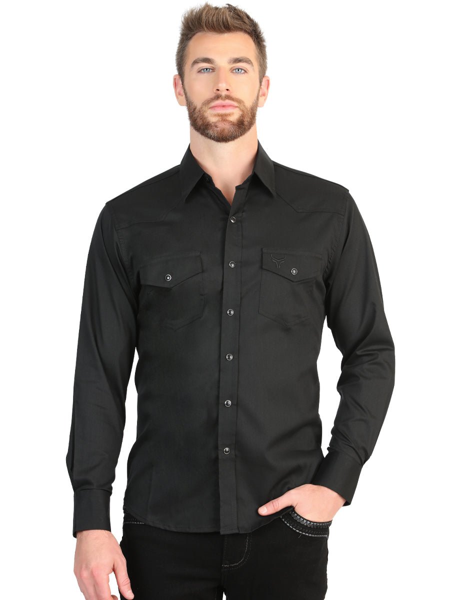 El General Men’s Long Sleeve Western Shirt - Black Stretch 45612 - BELLEZA'S - El General Men’s Long Sleeve Western Shirt - Black Stretch 45612 - CABALLERO - 04561201