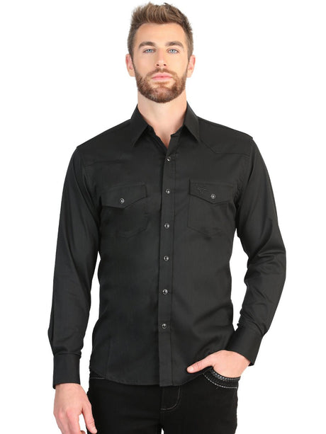 El General Men’s Long Sleeve Western Shirt - Black Stretch 45612 - BELLEZA'S - El General Men’s Long Sleeve Western Shirt - Black Stretch 45612 - CABALLERO - 04561201