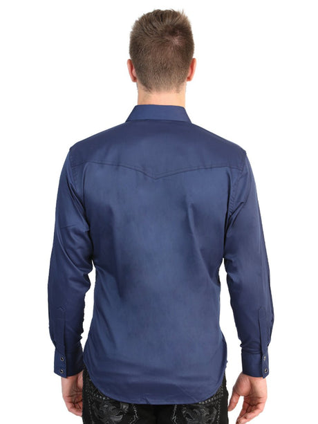 El General Men’s Long Sleeve Western Shirt - Navy Blue Stretch 45616 - BELLEZA'S - El General Men’s Long Sleeve Western Shirt - Navy Blue Stretch 45616 - CABALLERO - 04561601
