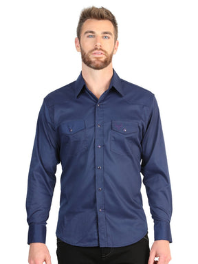 El General Men’s Long Sleeve Western Shirt - Navy Blue Stretch 45616 - BELLEZA'S - El General Men’s Long Sleeve Western Shirt - Navy Blue Stretch 45616 - CABALLERO - 04561601