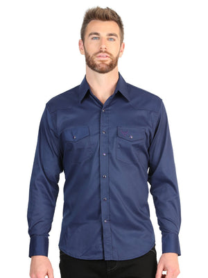 El General Men’s Long Sleeve Western Shirt - Navy Blue Stretch 45616 - BELLEZA'S - El General Men’s Long Sleeve Western Shirt - Navy Blue Stretch 45616 - CABALLERO - 04561601
