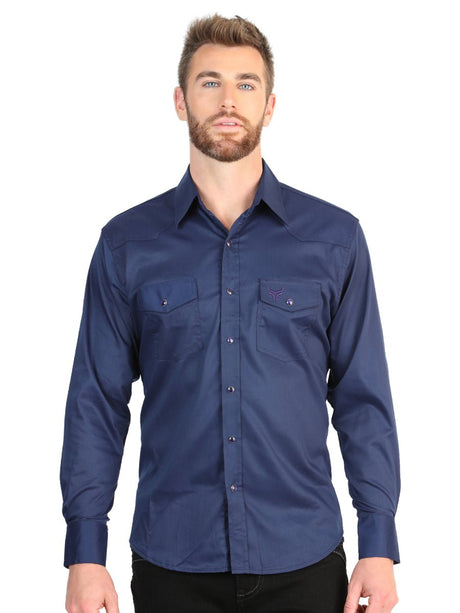 El General Men’s Long Sleeve Western Shirt - Navy Blue Stretch 45616 - BELLEZA'S - El General Men’s Long Sleeve Western Shirt - Navy Blue Stretch 45616 - CABALLERO - 04561601