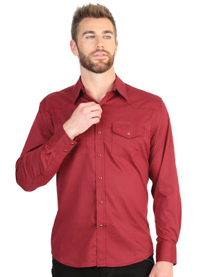 El General Men’s Long Sleeve Western Shirt - Red Stretch 45614 - BELLEZA'S - El General Men’s Long Sleeve Western Shirt - Red Stretch 45614 - CABALLERO - 04561401