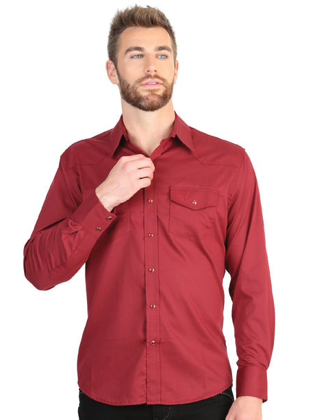 El General Men’s Long Sleeve Western Shirt - Red Stretch 45614 - BELLEZA'S - El General Men’s Long Sleeve Western Shirt - Red Stretch 45614 - CABALLERO - 04561401