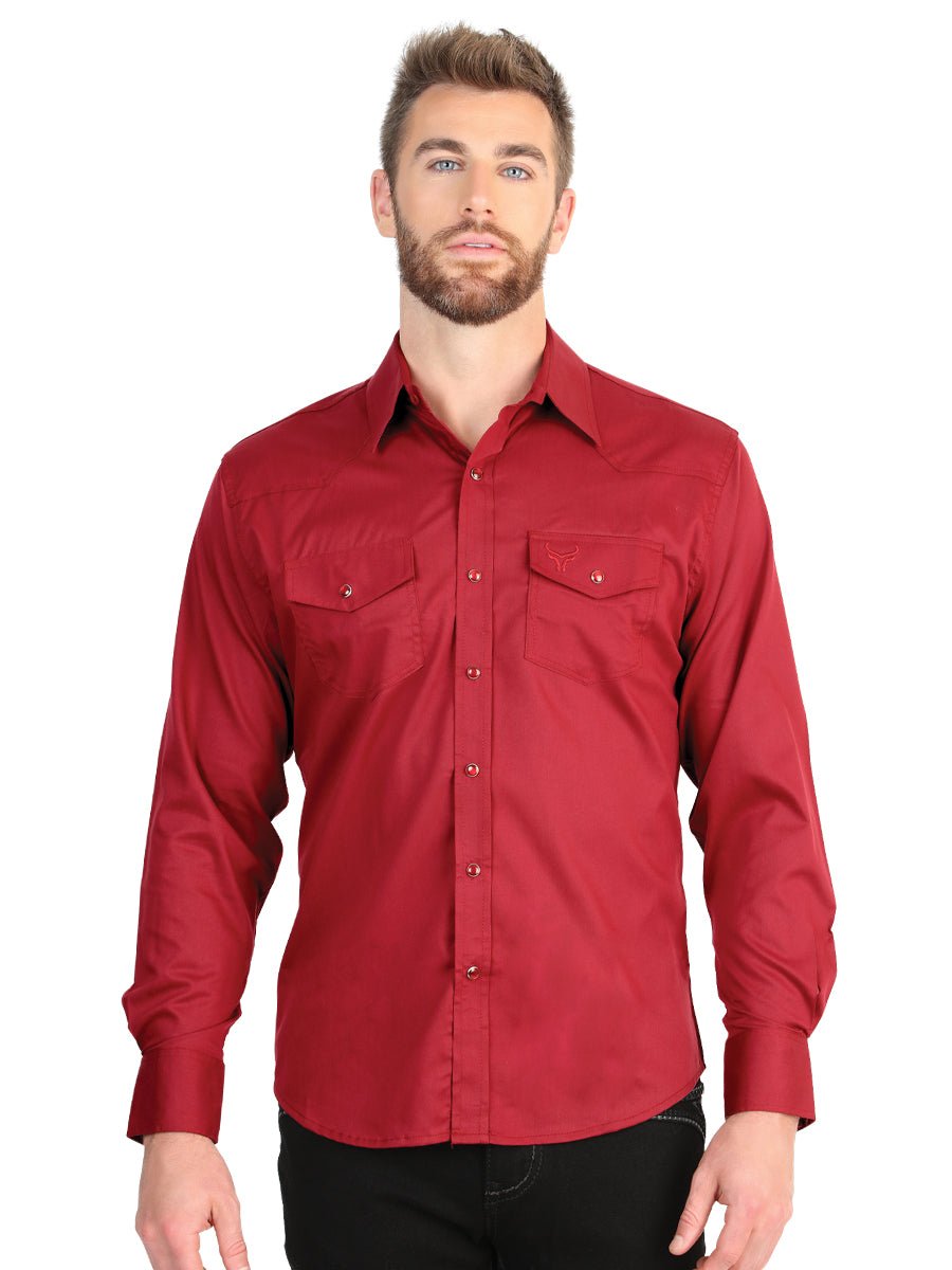 El General Men’s Long Sleeve Western Shirt - Red Stretch 45614 - BELLEZA'S - El General Men’s Long Sleeve Western Shirt - Red Stretch 45614 - CABALLERO - 04561401
