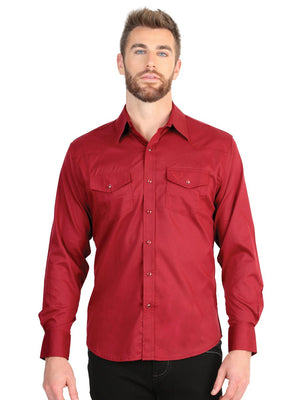 El General Men’s Long Sleeve Western Shirt - Red Stretch 45614 - BELLEZA'S - El General Men’s Long Sleeve Western Shirt - Red Stretch 45614 - CABALLERO - 04561401