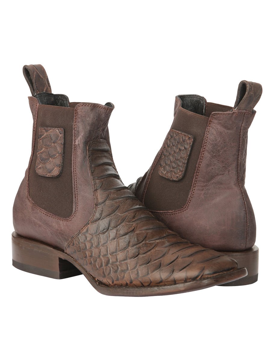 El General Men’s Python Imitation Brown Ankle Boots 45092 - BELLEZA'S - El General Men’s Python Imitation Brown Ankle Boots 45092 - CABALLERO - 04509201
