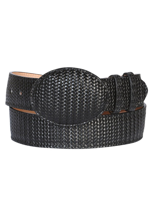 El General Men’s Western Belt - Black Woven Embossed Leather 41897 - BELLEZA'S - El General Men’s Western Belt - Black Woven Embossed Leather 41897 - CABALLERO - 04189701