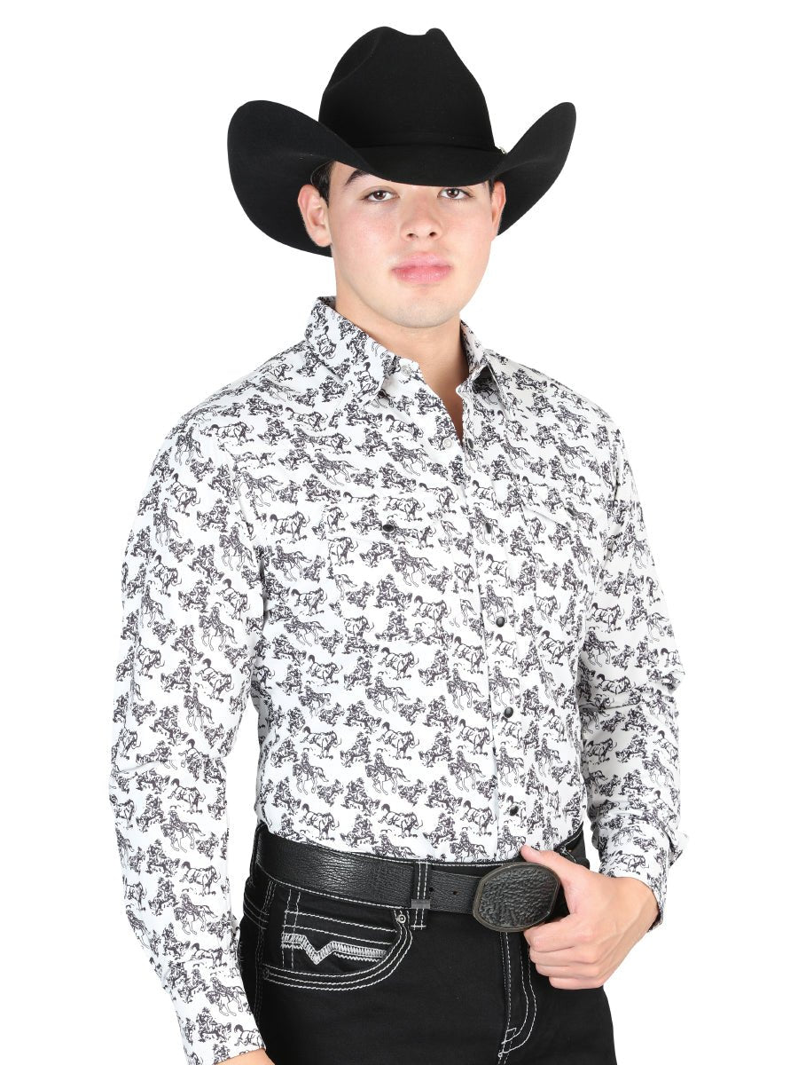 El General Western Shirt - White/Gray 44325 - BELLEZA'S - El General Western Shirt - White/Gray 44325 - CABALLERO - 04432501