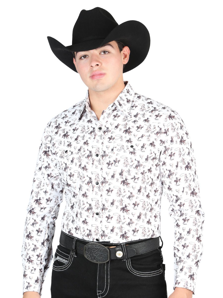 El General Western Shirt - White/Multi 44327 - BELLEZA'S - El General Western Shirt - White/Multi 44327 - CABALLERO - 04432701