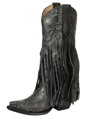 El General Women’s Fringe Western Boots - Black 45796 - BELLEZA'S - El General Women’s Fringe Western Boots - Black 45796 - DAMA - 04579601
