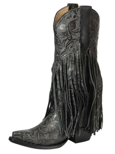 El General Women’s Fringe Western Boots - Black 45796 - BELLEZA'S - El General Women’s Fringe Western Boots - Black 45796 - DAMA - 04579601