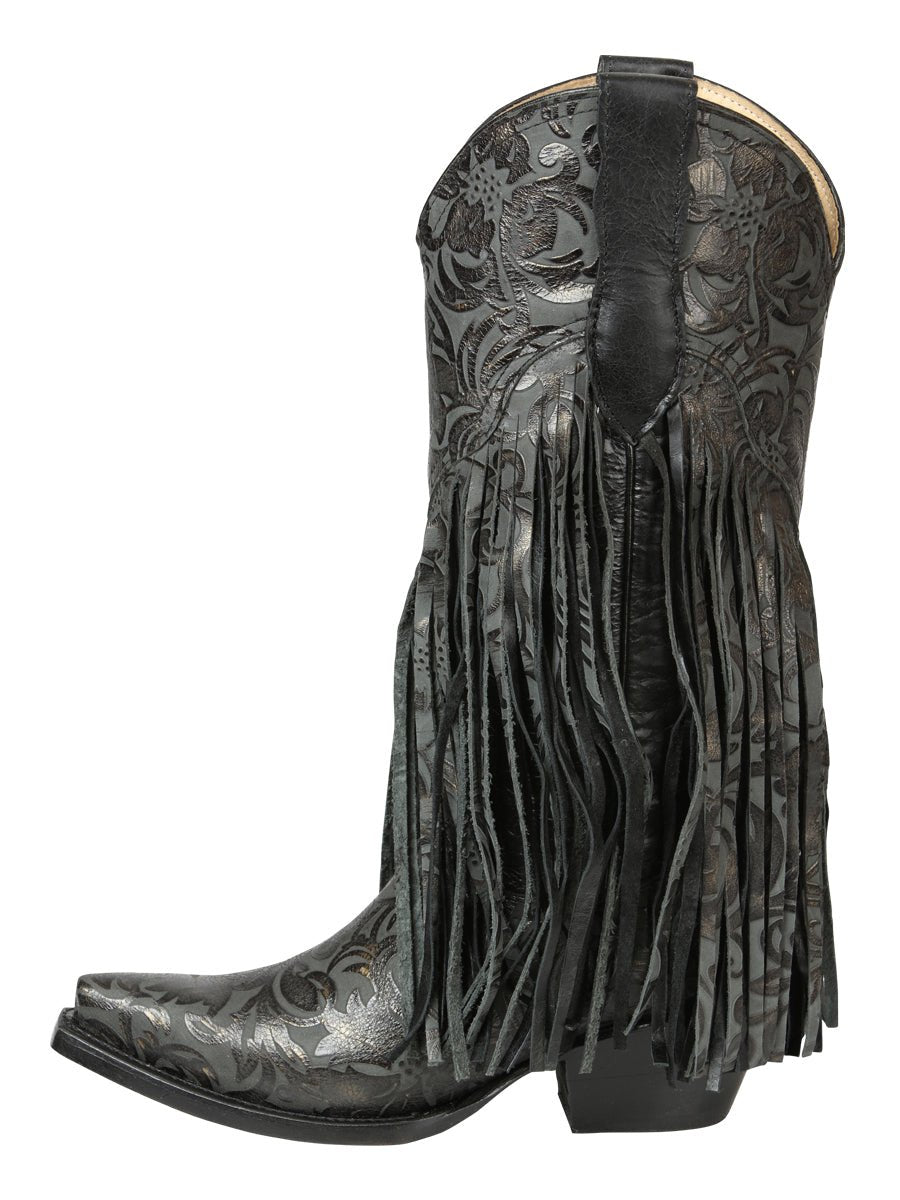 El General Women’s Fringe Western Boots - Black 45796 - BELLEZA'S - El General Women’s Fringe Western Boots - Black 45796 - DAMA - 04579601